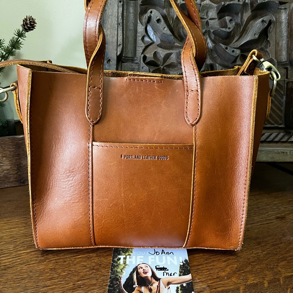 Portland Leather Honey Classic Lola Crossbody Tote Bag with Front Pocket